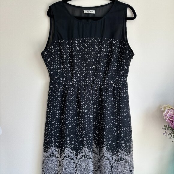 Romy Black and White Floral Sheer Layer Whimsigoth Dress - Picture 1 of 7